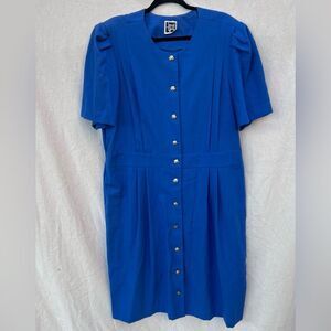 Vintage Chic Blue Button-Up Midi Dress